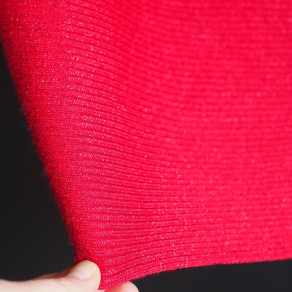Tahari | Gorgeous Red Metallic Sparkly, Fine Rib, 3/4 Dolman Sleeve Sweater - Picture 5 of 5